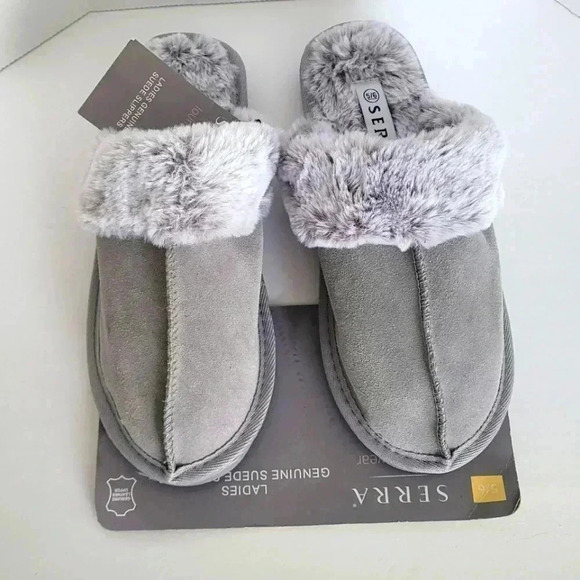 SERRA Genuine Suede Slippers Faux Fur Lining.  (NEW) - Picture 1 of 10